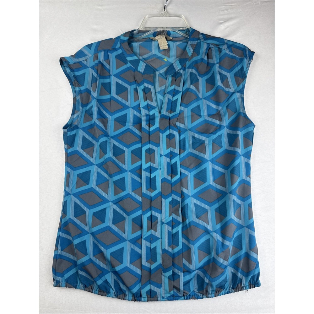 Banana Republic Blue Geometric Sleeveless Blouse Size Small‎ V Neck Lightweight